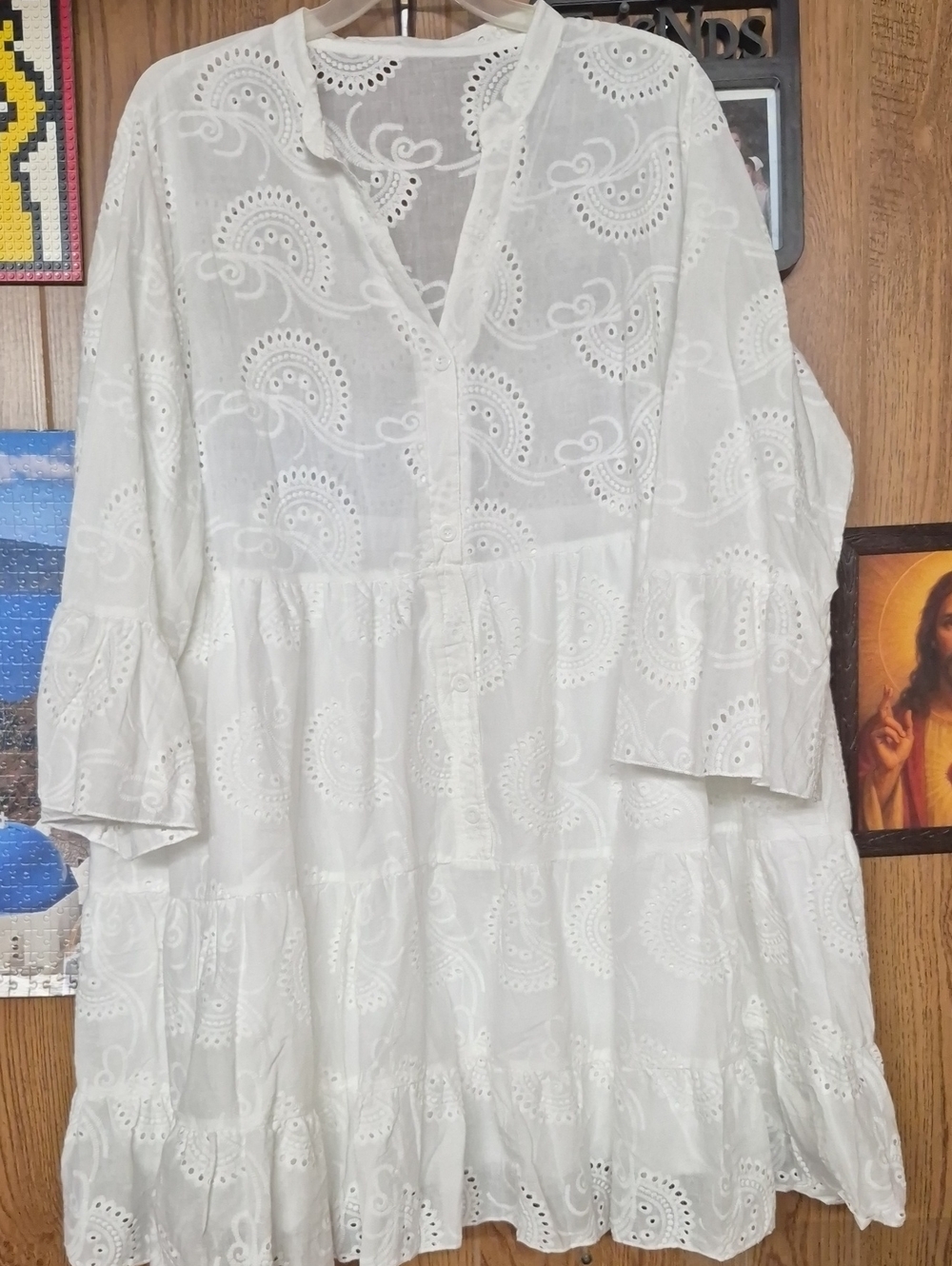 Lightweight White Eyelet Tiered Tunic Dress